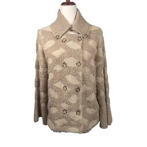 Anthro‎ Rosie Neira Knit Cardigan Sweater Womens S Intarsia Spotted Beige Wool